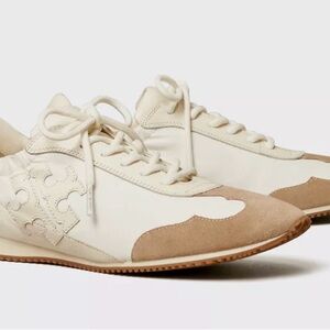 Tory Burch Cream and Tan Retro Athletic Shoes